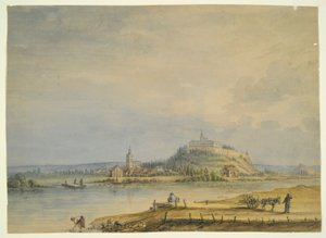 Elvescene med by, Castle on Hill og Laboring Peasants av Unknown