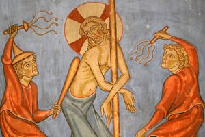Saint-Pierre-le-Jeune protestantiske kirke, Kristi lidenskap, Kristi flagellasjon, Fresco, Strasbourg, Frankrike. av Unknown