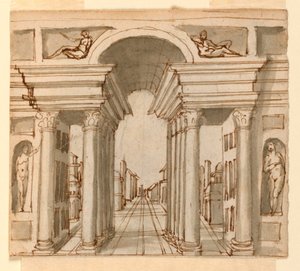 Scenedesign: Arkitektonisk perspektiv av Unknown