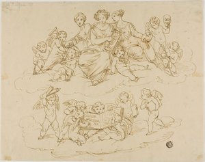 Tre muser (Urania, Terpsichore og Thalia) med Putti av Unknown