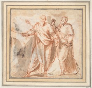 To stående mannsfigurer (Moses og Aron?) av Unknown