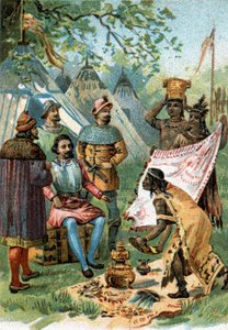1518 - 1519: Fernand Cortez dro for erobringen av Mexico mottar gavene til keiser Montezuma. av Unknown artist
