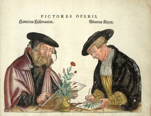 2 artists who illustrated the book, Albert Meyer and Veit Rudolph Speckle, “” De Historia Stirpium commentarii insignia,...”” by Leonhart Fuchs av Unknown artist