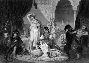 En kristen fange i Harem. I "The General History of the Navy" av Van Tenac av Unknown artist