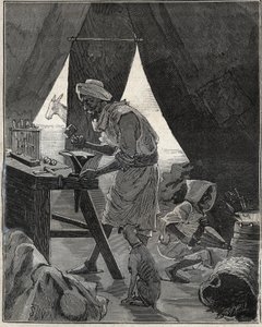 En kabylsk gullsmed i Algerie på 1800-tallet. Gravering fra 1885 i "" Les arts et metiers illustres"" av Adolphe BITARD. av Unknown artist
