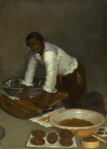 A Man Scraping Chocolate, ca 1680-1780 (olje på lerret) av Unknown artist