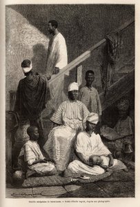 En senegalesisk familie fra Saint Louis (Saint Louis). Gravering for å illustrere et cruise på kysten av Afrika, av viseadmiral Fleuriot de Langle, i 1868, publisert i "" Le tour du monde""" 1872, redigert av Edouard Charton, utgave Hachette, Paris. Selva  av Unknown artist