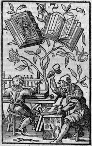 Et bokbinderverksted i middelalderen. av Unknown artist