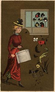 En borgerlig kvinne med hatteske, anonym kromolitografi, sent på 1800-tallet. av Unknown artist
