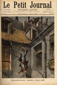 En innbruddstyv faller ned fra takene på Notre Dame-gaten i Nasaret, i sin nedbør for å flykte foran politibetjentene. Gravering i "" Le petit journal"" 14/5/1899. Selva samling. av Unknown artist