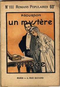 Et par unge bruder oppdager et brev som gleder kona, men overrasker mannen sterkt. Omslagsillustrasjon til den populære romanen «Un mystere au village» av P. Gourdon, edition bonne presse, Paris 1923. Selva-samlingen. av Unknown Artist