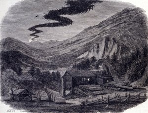 Eine fantastische Jagd oder Menee in den Vogesen, ein nächtlicher Sturm, der sich laut Volkslegenden nach einem Fluch oder einem Hexensabbat manifestiert. Gravur des 19. Jahrhunderts von Unknown artist