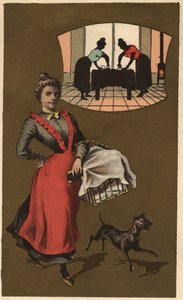A laundry machine carrying laundry in a basket. Anonymous chromolithography, late 19th century. av Unknown artist