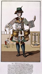 En produsent av spillekort. Gravering fra 1600 - 1700-tallet etter "Spillekortene". av Unknown artist