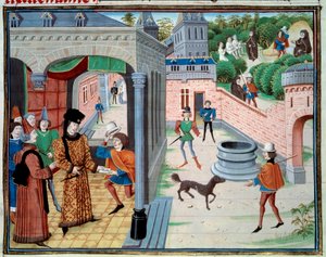 En budbringer. Miniatyr fra manuskriptet «Renaud de Montauban» eller «Les quatre fils Aymon» av Loyset Liedet (aktiv mellom 1448 og 1478). Ms. 5073. Bibliotheque de l'Arsenal fra 1400-tallet, Paris av Unknown artist