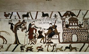 En budbringer til hertug Guillaume (1027 - 1087) - Bayeux-teppe, kjent som Broderi av dronning Mathilde av Unknown artist