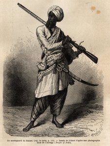 En fjellklatrer fra Hazara (Punjab, India). Gravering for å illustrere reisen til Pandjab og Kashmir, historie av Guillaume Lejean, i 1866, publisert i "Le tour du monde, nouveau journal des voyages", under ledelse av Edouard Charton av Unknown artist