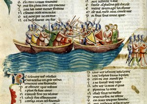 Et sjøslag. 1200-talls miniatyr av Unknown artist