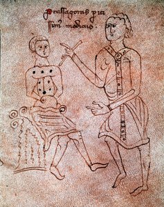 En nevrolog undersøker nervesystemet til en miniatyrpasient fra manuskriptet "" De surgia"" Venezia Biblioteca Marciana fra 1200-tallet av Unknown artist
