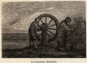 En fjerner i Estland. Tegning av Henriet, for å illustrere hans reise til de russiske baltiske provinsene i 1851-54. Gravering i "" Le tour du monde"", redigert av Edouard Charton av Unknown artist