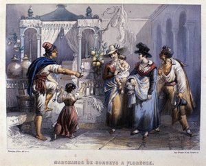 En sorbetforhandler i Firenze. Litografi rundt 1820 av Unknown artist