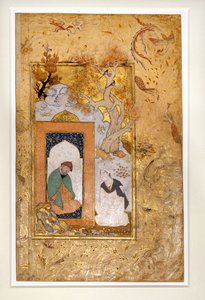 En ung mann besøker en dervich (gouache og gull på papir) av Unknown artist
