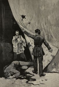 Anarkistens absolusjon i La Madeleine-kirken, Paris, Frankrike, tegning av EX fra en skisse av R Signorini fra L#39;Illustrazione Italiana, år XXI, nr. 12, 25. mars av Unknown Artist