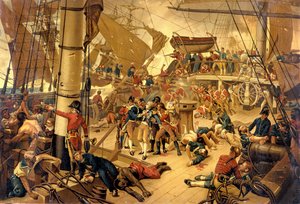 Admiral Nelson såret alvorlig på Victory Bridge under slaget ved Trafalgar 21.10.1805. av Unknown artist