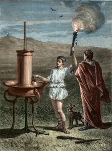 Aeneas Tacticus eller taktikeren finner opp faset signalsystem 336BC - Enee le Taccien - Aeneas le taktikeren oppfinner kunsten å uttrykke signaler i 336 f.Kr. - Taktikeren Aeneas oppfant kunsten å uttrykke signaler i 336 f.Kr. av Unknown artist