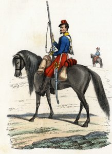 Afrikansk jeger til hest, regiment dannet i 1831 og tilstede i Algerie i 1832. I “” Storia d