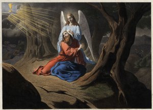 Kval i hagen - Kristi bønn i Oljehagen. Anonym gravering fra midten av 1800-tallet. av Unknown artist