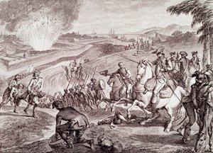 Amerikansk revolusjonskrig: Beleiring av Pensacola og seier til den spanske hæren (gravering fra 1800-tallet) av Unknown artist
