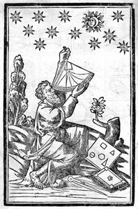 En astrolog tar høyden med sekstanten sin under en formørkelse. av Unknown artist