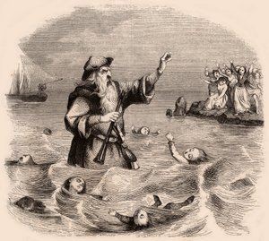En gammel mann som drukner barn i havet, fra en populær tysk tradisjonell legende av Unknown
