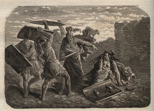 Antikkens Roma - Tarpeias straff - Tarpeias straff - gravering av Unknown artist