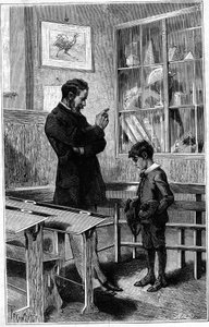 Andre Gaudry reprimands by his teacher. Engraving in “Le journal de la jeunesse”” av Unknown artist