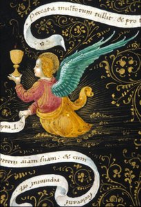 Engel som har på seg en kalk. Miniatyr av Belbello da Pavia av Unknown artist