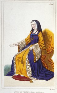 Anne de Beaujeu eller Anne av Frankrike, fransk prinsesse (1460-1522). Eldste datter av Louis-delfinen, fremtidige Ludvig XI, hun styrte med hjelp av mannen sin, Pierre de Beaujeu, kongedømmets generalløytnant, til hvem Ludvig XI. hadde betrodd omsorgen fo av Unknown artist