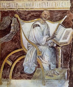 Anonym (rundt 600-tallet). Det eldste portrettet av Saint Augustine (354 - 430). Roma. Palazzo Lateranense, Scala Santa (St. Staircase). Faksimile.