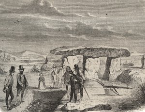 Archeological excavations: discovery of Gaul tombs near the Dolmen de la Pierre aux Fees (Pierre-aux-Fees) in the Oise (60). Engraving from 1856 in “” Le Musee Des Sciences”” av Unknown artist