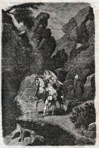 Argie angrepet etter ordre fra brudgommen hans - gravering av 1851 fra "" Furious Roland"" (Orlando furioso) (1500-tallet) av Ludovico Ariosto, kjent som Ariosta - Utgave oversatt fra italiensk av greven av Tressan og utgitt av Gustave Harvar av Unknown artist