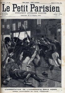 Arrestasjon av anarkisten Emile Henry (1872-1894) etter eksplosjonen av kafeen "Terminus"" i Paris. Gravering i "" Le Parisien"" av Unknown artist
