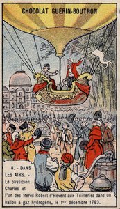 Oppstigning i en hydrogengassballong av fransk luftfart Charles og Robert le Jeune, laget i Paris, i Tuileries Garden. 1. desember av Unknown artist