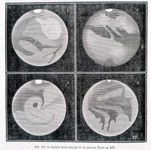 Teleskopiske aspekter av planeten Mars i 1877 - i "" Popular Astronomy "" av Camille Flammarion, red. Marpon & Flammarion av Unknown artist