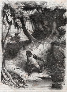 Astolphe på kanten av en fontene - gravering av 1851 fra "" Furious Roland"" (Orlando furioso) (1500-tallet) av Ludovico Ariosto, kjent som Ariosta - utgave oversatt fra italiensk av greven av Tressan og utgitt av Gustave Harvard 1851 av Unknown artist