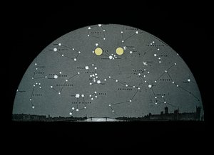 Astronomisk svart-hvitt glassbilde av diagram over månens posisjon på stjernekartet over London (glassnegativ) av Unknown Artist