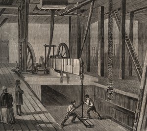 Atelier de drilling du well artesian de Passy. Gravering fra 1856 i «Le Musee Des Sciences»» av Unknown artist
