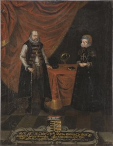 Auguste I, electeur de Saxe et princesse Anne du Danemark - Portrett av Augustus (1526-1586), kurfyrst av Sachsen og Anne av Danmark (1532-1585), kurfyrst av Sachsen, anonym . Olje på lerret. Mål: 103x79,5 cm. Nationalmuseum Stockholm av Unknown artist