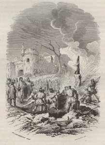 Baldwin V, greve av Flandern (1012-1067) reetablerer politiet i statene - Gravering 1868 i "Belgias historie fra primitive tider til slutten av regne av Leopold I" av Theodore Juste (1818-1888) - Privat samling av Unknown artist