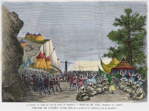 Ballettscene i militærleiren til Cid Illustrasjon av "" Le Cid"" opera av Jules Massenet, etter stykket av Pierre Corneille og diktet av Guillen de Castro. Gravering av 1800-tallet av Unknown artist